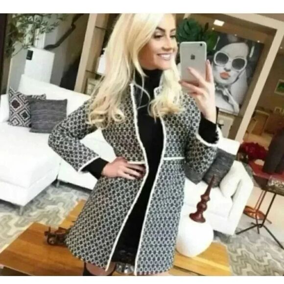 ZARA WOMAN BLUE PRINTED COAT BOHEMIAN JACQUARD JACKET 'LONG COAT' SZ XS - Picture 3 of 16